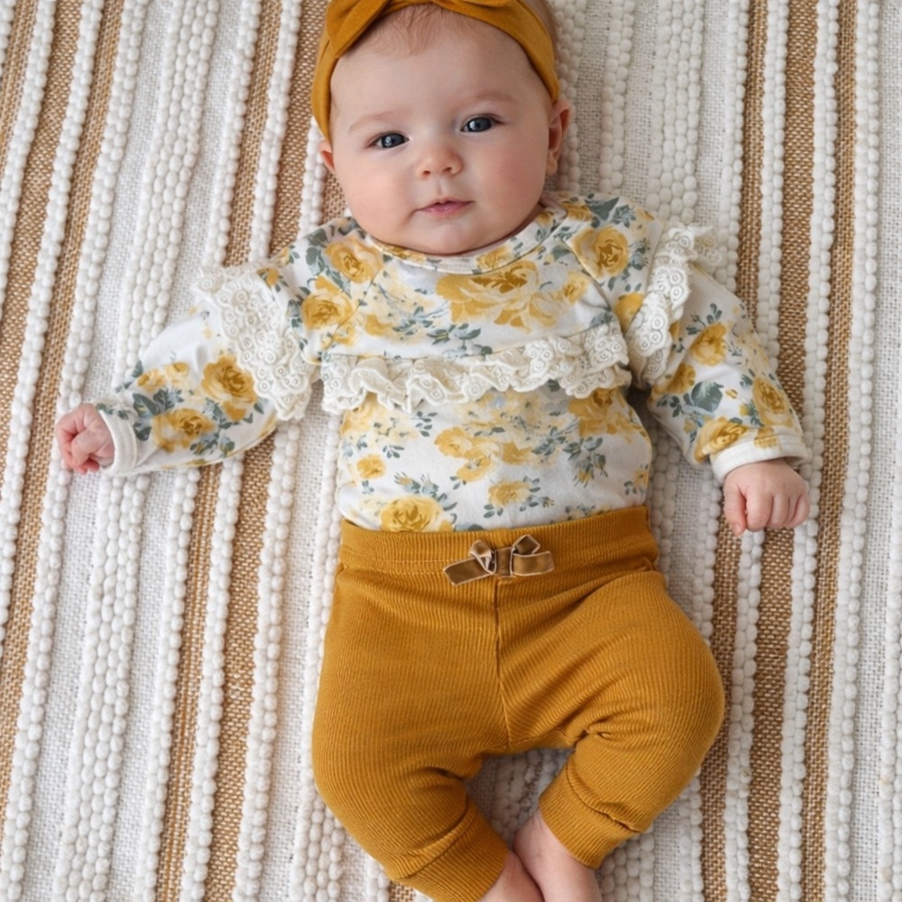 Laura Ashley Baby 2pc‎ Outfit Floral Bodysuit Leggings 0-3 Months